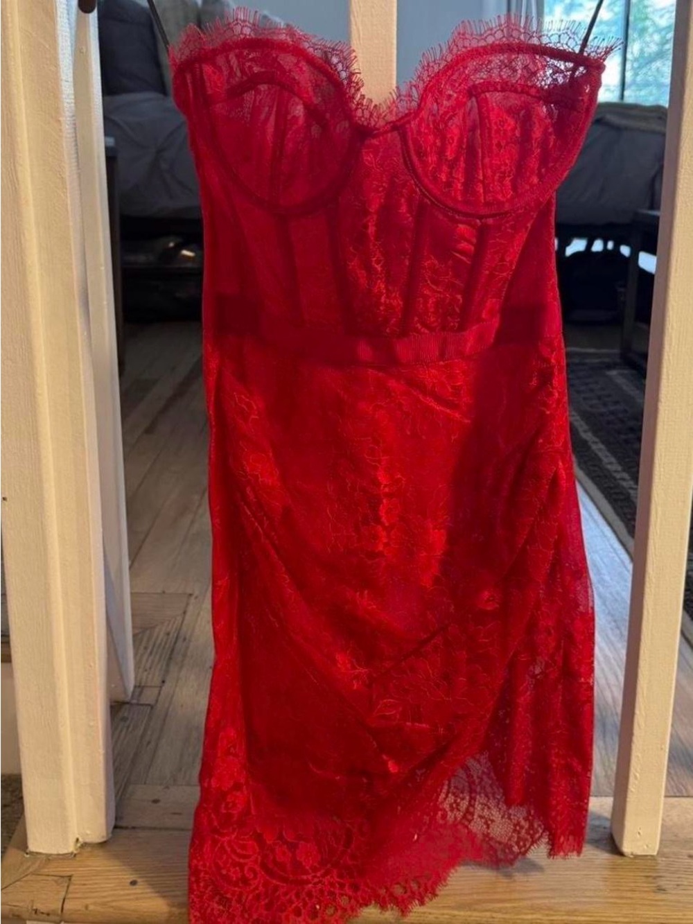 Red Lace Bustier Mini Dress - Women's